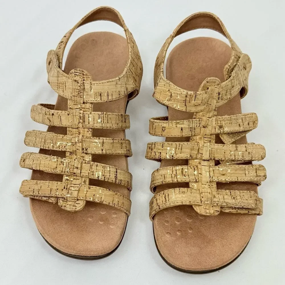 Vionic HARISSA Gold Cork Adjustable Strap Orthotic Gladiator Sandals